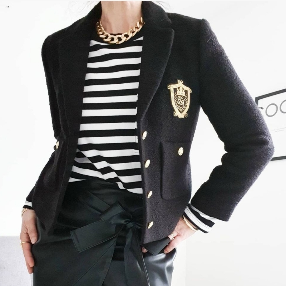Zara Textured Patch Pocket Cropped Blazer Jacket